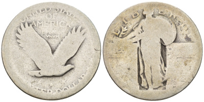 США 25 центов (квотер) ND шагающая свобода KM 145 серебро 85-1136