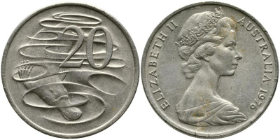 Австралия 20 центов 1976 Елизавета II (1952-2022), утконос KM 66 медно-никель 111-526