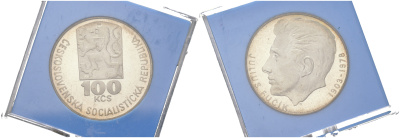Чехословакия 100 крон 1978 75 лет со дня рождения Юлиуса Фучика (1903-1978), в оригинальной упаковке, с печатью KM 92 серебро  PROOF  1093-6-41