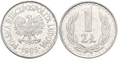 Польша 1 злотый 1985 MW, Народная Республика KM 49.1, Parchimowicz 213x алюминий 106-541