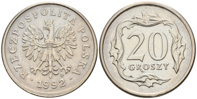 Польша 20 грошей 1992 MW KM 280 медно-никель    4564-463