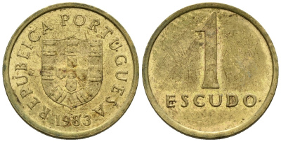 Португалия 1 эскудо 1983 KM 614 никель латунь 4147-615