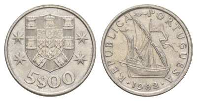 Португалия 5 эскудо 1982 KM 591 медно-никель 4654-333