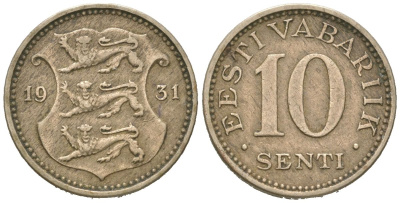 Эстония 10 центов 1931 Республика (1918-1941) KM 12 никель бронза 4615-1126