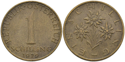АВСТРИЯ 1 ШИЛЛИНГ 1979 КМ 2886 алюминиевая бронза 4573-257