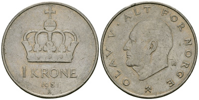 Норвегия 1 крона 1981 Улаф V (1958-1991) KM 419 медно-никель 4389-811