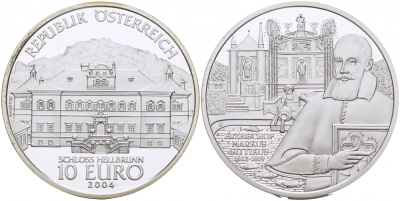Австрия 10 евро 2004 Замок Хельбрунн, Маркус Ситтикус KM 3111 серебро PROOF 1077-7-53