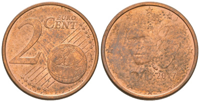 Франция 2 евроцента 2017 KM 1283 сталь плакированная медью 4580-334