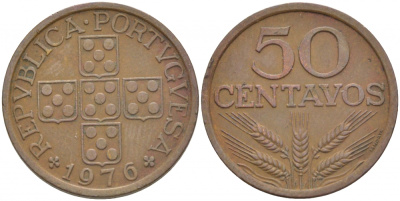 ПОРТУГАЛИЯ 50 СЕНТАВО 1976 KM 596 бронза 3718-445