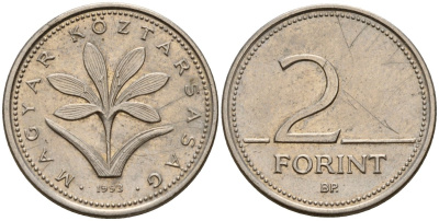 Венгрия 2 форинта 1993 KM 693 медно-никель 4154-1123