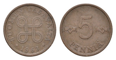 Финляндия 5 пенни 1963 KM 45 медь 4669-364