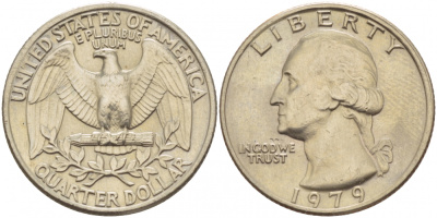США 25 ЦЕНТОВ = КВОТЕР 1979 ВАШИНГТОН KM А164а медь плакированная медно-никелем 4546-1256