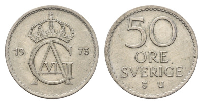 Швеция 50 эре 1973 U, Густав VI Адольф (1950-1973) KM 837 медно-никель 75-1223