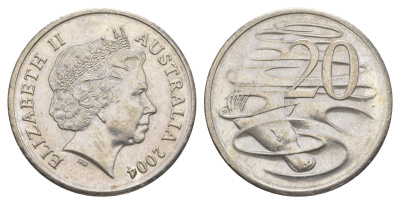 Австралия 20 центов 2004 Елизавета II (1952-2022), утконос KM 403 медно-никель 4385-435