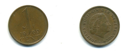 НИДЕРЛАНДЫ 1 ЦЕНТ 1969 ЮЛИАНА KM 180 бронза 53-168
