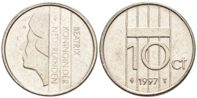 Нидерланды 10 центов 1997 Беатрикс (1980-2013) KM 203 никель 4567-566