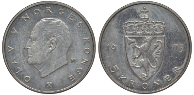 Норвегия 5 крон 1975 Улаф V (1958-1991) KM 420 медно-никель 4123-824