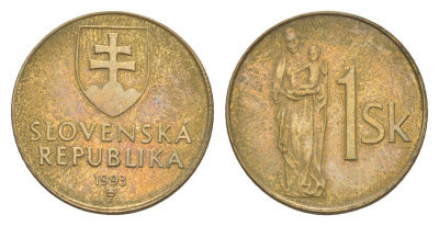 Словакия 1 крона 1993 KM 12 сталь плакированная бронзой aUNC 4644-931