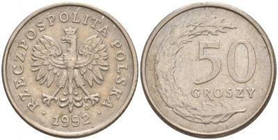 Польша 50 грошей 1992 MW KM 281, Parchimowicz 706c медно-никель 4516-612