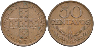 Португалия 50 сентаво 1974 KM 596 бронза 219-917