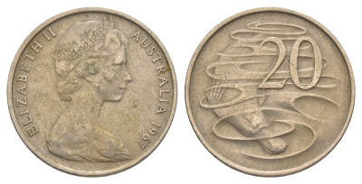 Австралия 20 центов 1967 Елизавета II (1952-2022), утконос KM 66 медно-никель 4384-724