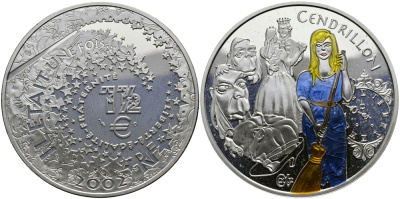 Франция 1 1/2 евро 2002 серия сказки, Золушка, эмаль KM 1841 серебро PROOF 1068-10-42