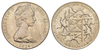Новая Зеландия 1 доллар 1974 X Британские Игры Содружества KM 44 медно-никель BU 91-325