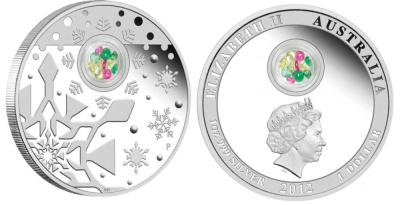 Австралия 1 доллар 2012 Рождество, вставка из камней KM 1866 серебро PROOF 1074-1-21
