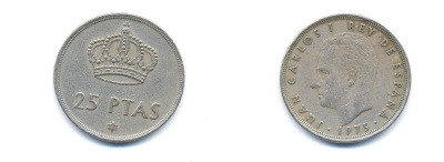 ИСПАНИЯ 25 ПЕСЕТ 1977 KM 808 медно-никель 54-1937