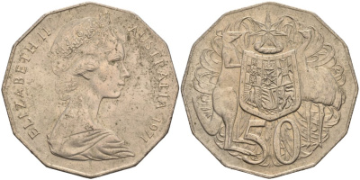 Австралия 50 центов 1971 Елизавета II (1952-2022), герб Австралии, кенгуру KM 68 медно-никель 4572-631