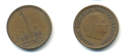 Нидерланды 1 цент 1964 Юлиана (1949-1980) KM 180 бронза 83-934