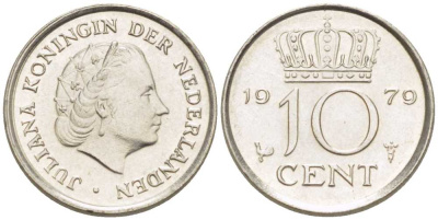 НИДЕРЛАНДЫ 10 ЦЕНТОВ 1979 ЮЛИАНА (1948-1980) KM 182 никель 211-1249