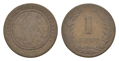 Нидерланды 1 цент 1878 Виллем III (1849-1890) KM 107 бронза 53-516