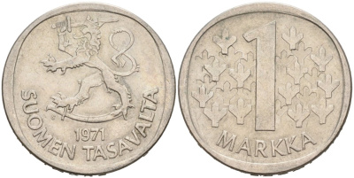 Финляндия 1 марка 1971 S KM 49а медно-никель 4571-434