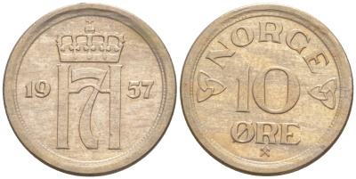 НОРВЕГИЯ 10 ЭРЕ 1957 ХОКОН VII KM 396 медно-никель aUNC 187-755