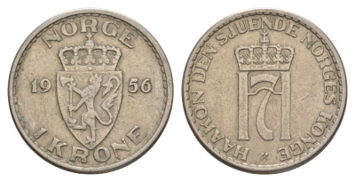 Норвегия 1 крона 1955 Хокон VII (1905-1957) KM 397 медно-никель 4635-634