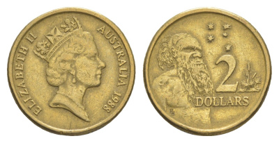 Австралия 2 доллара 1988 абориген, Елизавета II (1952-2022) KM 101 алюминиевая бронза 4652-231