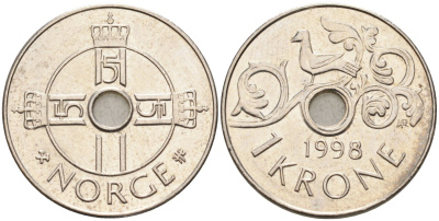Норвегия 1 крона 1998 Харальд V (1992- ) KM 462 медно-никель 4582-741