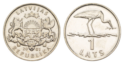 Латвия 1 лат 2001 Аист KM 54 медно-никель UNC 1527-631