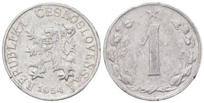 Чехословакия 1 геллер 1954 KM 35 алюминий 192-541