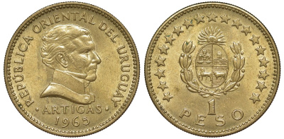 Уругвай 1 песо 1965 KM 46 алюминиевая бронза 106-813