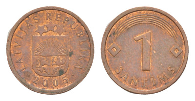 Латвия 1 сантим 2005 KM 15 сталь плакированая медью 3955-518