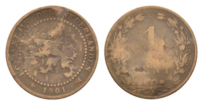 Нидерланды 1 цент 1901 Вильгельмина (1890-1948) KM 130 бронза 72-1157