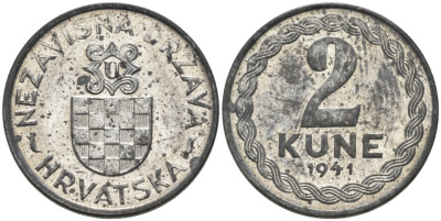 Хорватия 2 куны 1941 королевство KM 2 цинк aUNC 177-1458