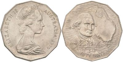 Австралия 50 центов 1970 200 лет австралийскому путешествию капитана Кука KM 69 медно-никель UNC 4512-1233