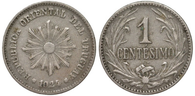 Уругвай 1 сентесимо 1924 KM 19 медно-никель 4169-644