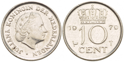 НИДЕРЛАНДЫ 10 ЦЕНТОВ 1979 ЮЛИАНА KM 182 никель 4547-852
