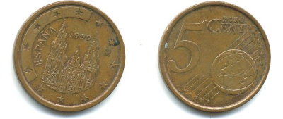 ИСПАНИЯ 5 ЕВРОЦЕНТОВ 1999 KM 1042 сталь плакированная медью 29-1145