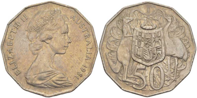 Австралия 50 центов 1981 Елизавета II (1952-2022), герб, кенгуру KM 68 медно-никель 107-123