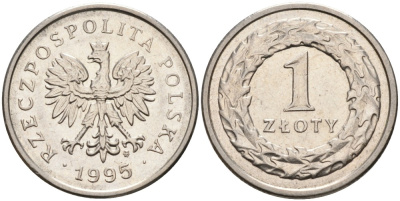 Польша 1 злотый 1995 MW KM 282 медно-никель 86-824